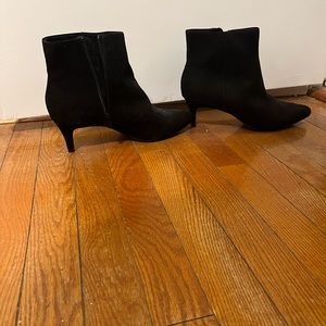 Black suede kitten heel bootie